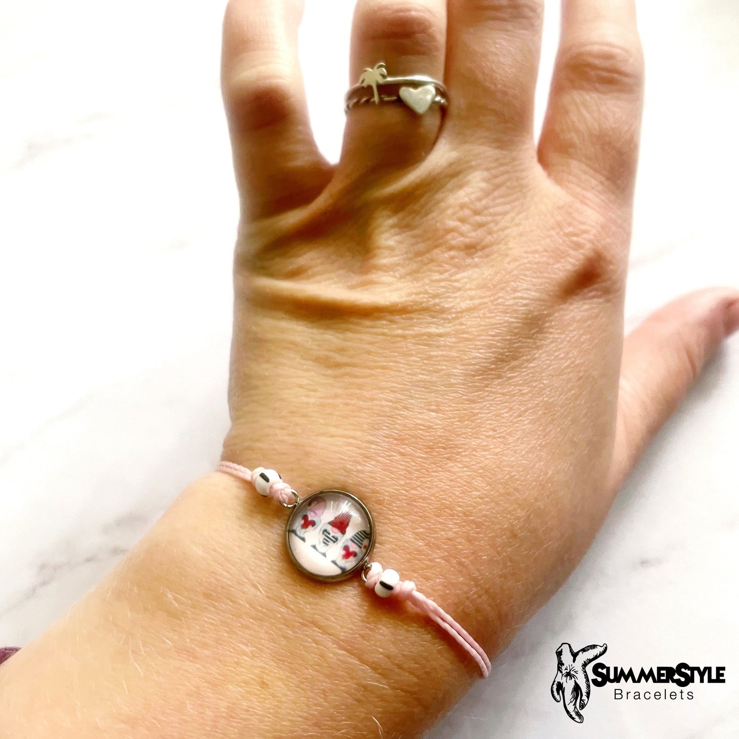 VALENTINE Gnome Adjustable Waterproof Bracelet, Valentine’s Day Bracelet, Cabochon Jewelry, SummerStyle Bracelets