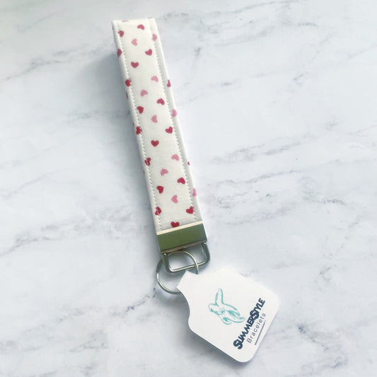 VALENTINE White Mini Heart Key Fob Wristlet, Wristlet Lanyard, Keychain Wristlet, Handmade Lanyard, SummerStyle Bracelets