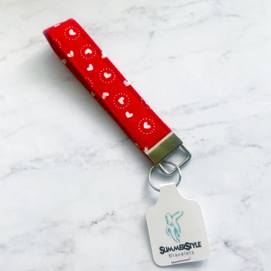 VALENTINE Red Polka Dot Heart Key Fob Wristlet, Wristlet Lanyard, Keychain Wristlet, Handmade Lanyard, SummerStyle Bracelets
