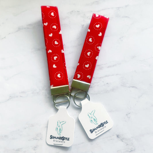 VALENTINE Red Polka Dot Heart Key Fob Wristlet, Wristlet Lanyard, Keychain Wristlet, Handmade Lanyard, SummerStyle Bracelets
