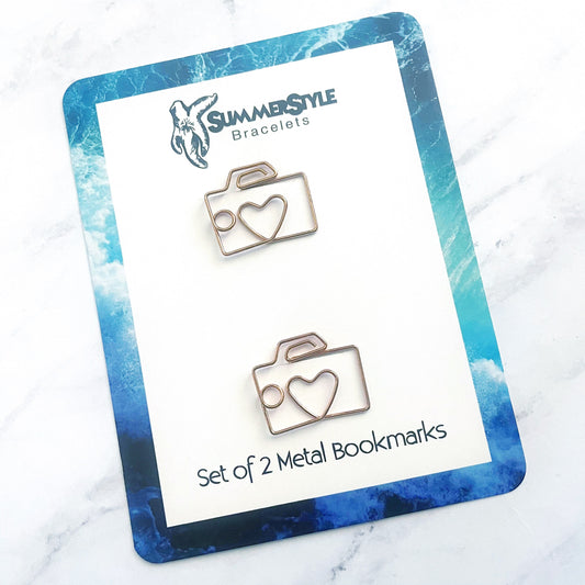 Set of 2 Rose Gold Mini Metal Camera Planner Bookmarks, Mini Bookmark, Book Lover Gift, Rose Gold Gift, SummerStyle Bracelets