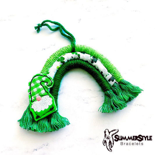 ST PATRICKS DAY Green Gnome Macrame Rainbow Car Charm, Macrame Wall Hanging, Boho Accessories, Macrame Rainbow, SummerStyle Bracelets