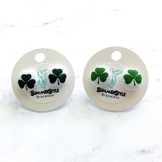 ST PATRICKS DAY Shamrock Fabric Stud Earrings, Fabric Earrings, Four Leaf Clover Jewelry, SummerStyle Bracelets
