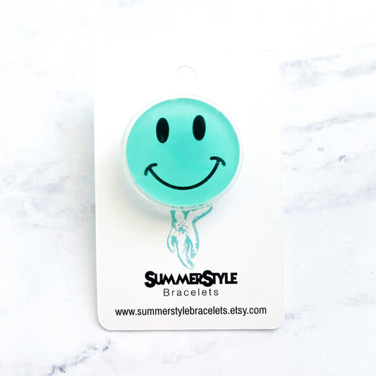 Teal Happy Face Acrylic Pin, Backpack Pin, Summer Pin, Happy Pin, Mini Acrylic Pin, SummerStyle Bracelets