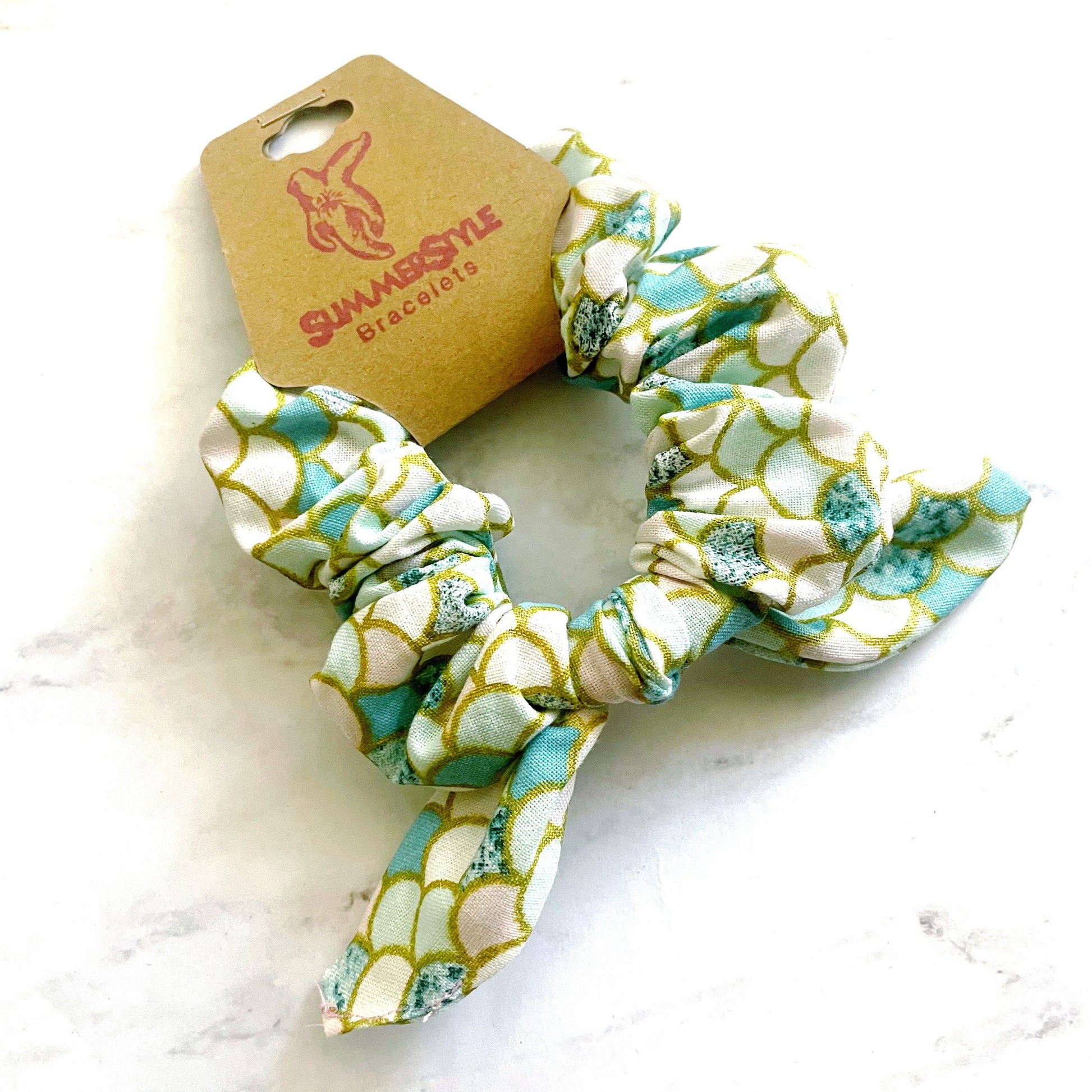 Mermaid Scales Scrunchie, Scrunched Bow Hair Tie, Hair Bow, Mermaid Gift, Hair Accessories, SummerStyle Bracelets