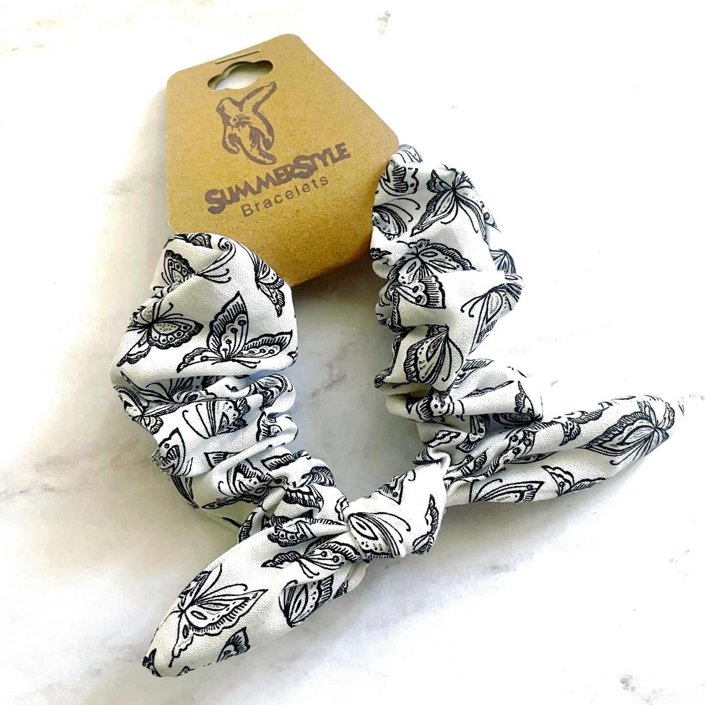 Black & White Butterfly Bow Scrunchie, Butterfly Gift, Hair Accessories, Bow Hair Tie, SummerStyle Bracelets