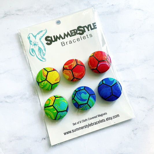 Set of 6 Liquid Rainbow Hexagon Magnets, Cloth Button Magnet, Office Decor, Refrigerator Magnets, SummerStyle Bracelets