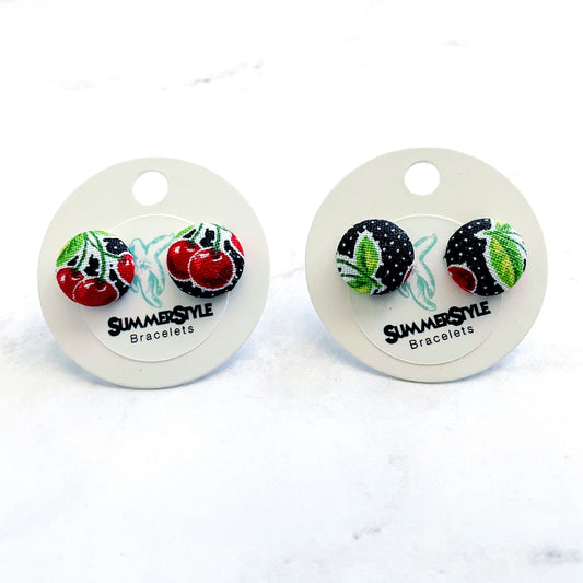 Vintage Cherries Mini Fabric Stud Earrings, Fabric Earrings, Cherry Jewelry, SummerStyle Bracelets