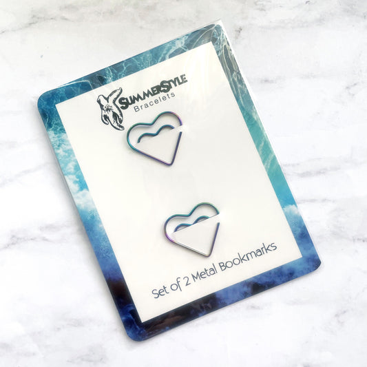 Set of 2 Mini Metal Oil Slick Heart Planner Bookmarks, Mini Bookmark, Book Lover Gift, SummerStyle Bracelets