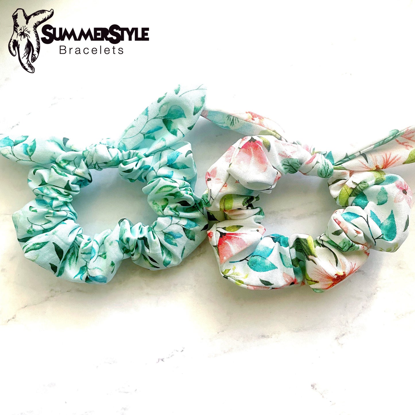 Mermaid Floral Scrunchie, Scrunched Bow Hair Tie, Hair Bow, Floral Gift, Hair Accessories, Bow Hair Tie, SummerStyle Bracelets