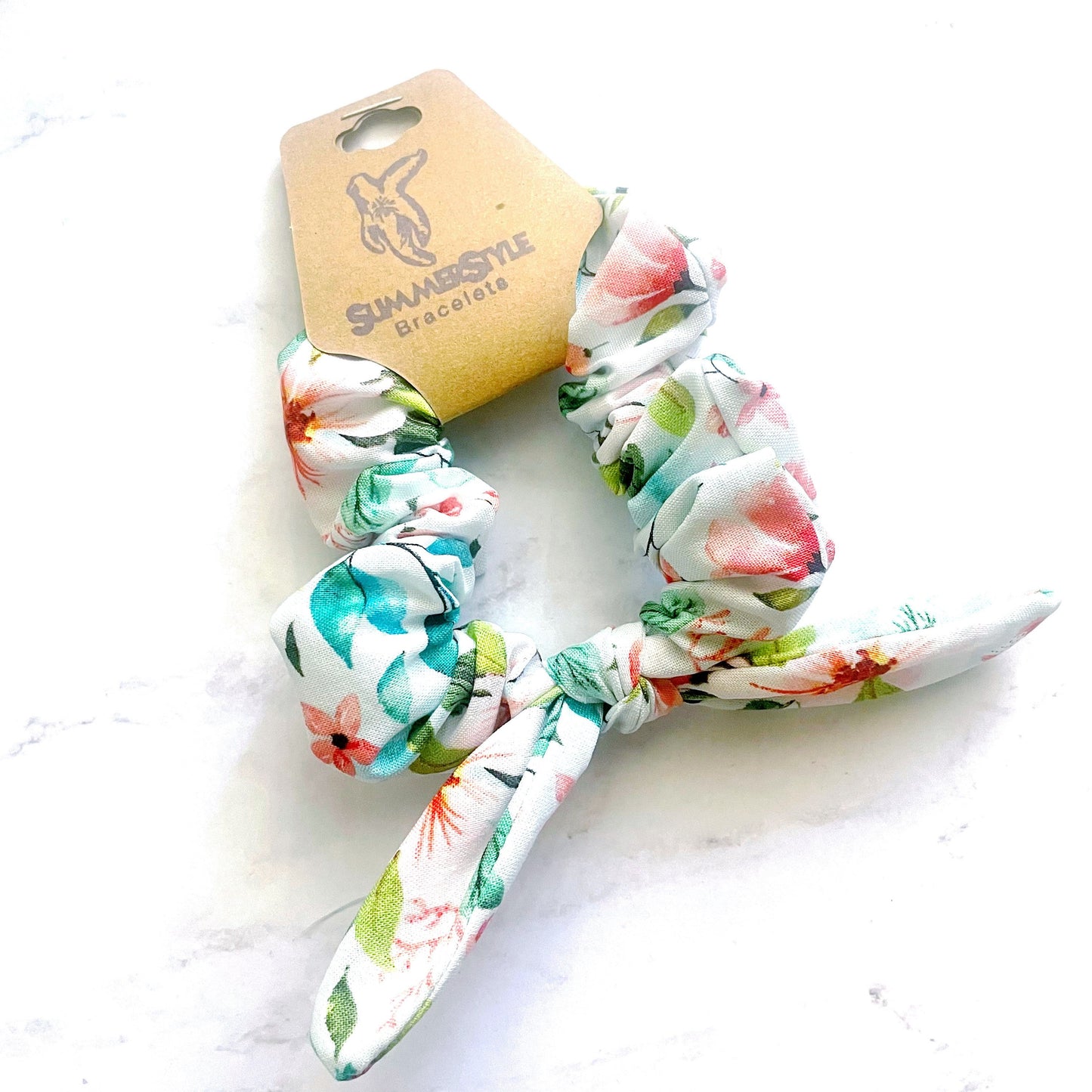 Mermaid Floral Scrunchie, Scrunched Bow Hair Tie, Hair Bow, Floral Gift, Hair Accessories, Bow Hair Tie, SummerStyle Bracelets