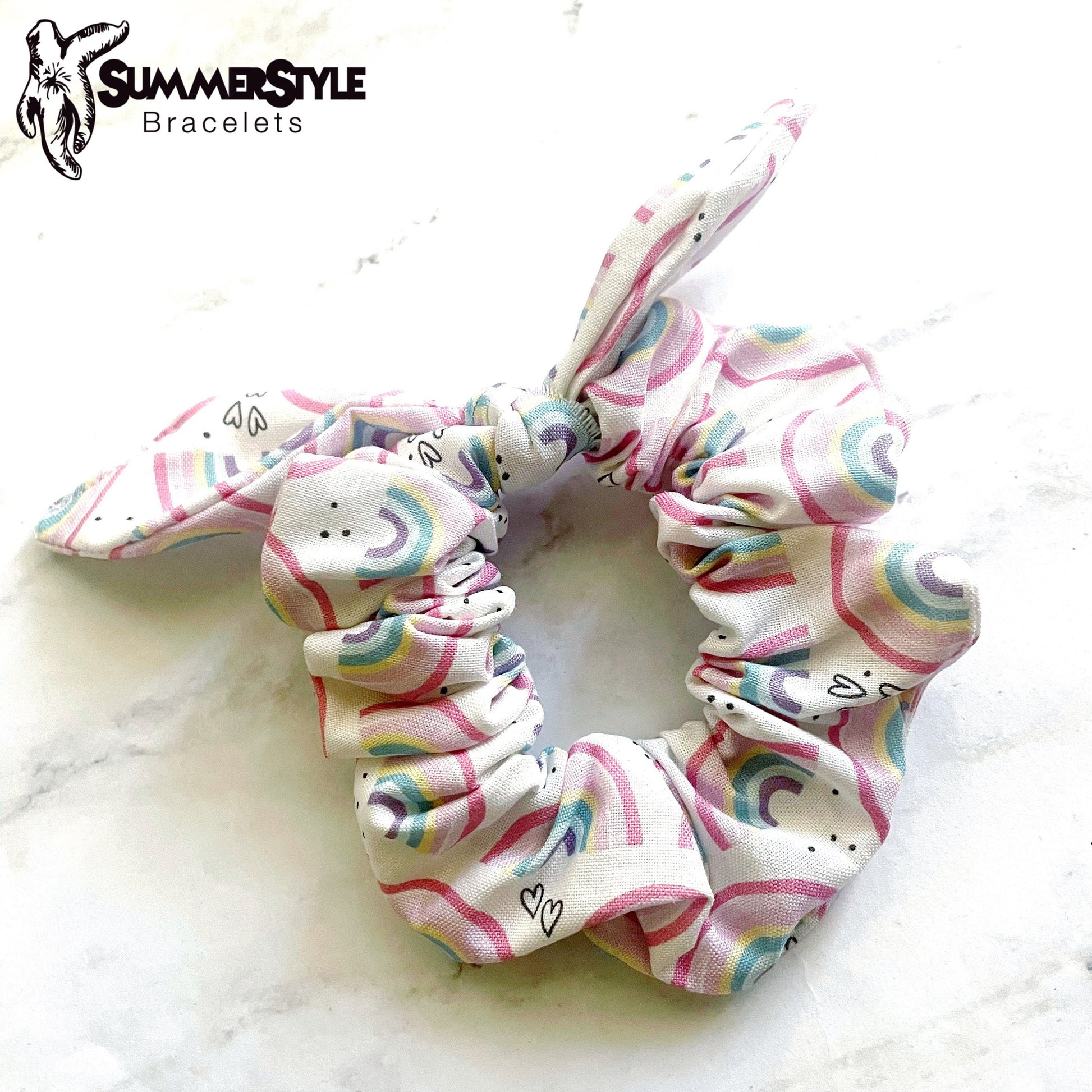 Pink Rainbow Scrunchie, Scrunched Bow Hair Tie, Hair Bow, Rainbow Gift, Hair Accessories, SummerStyle Bracelets