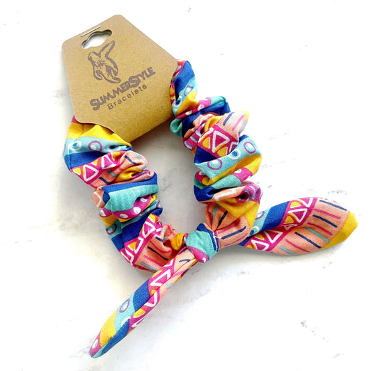 Bright Tribal Scrunchie, Scrunched Bow Hair Tie, Hair Bow, Hair Elastic, Hair Accessories, Bow Hair Tie, SummerStyle Bracelets