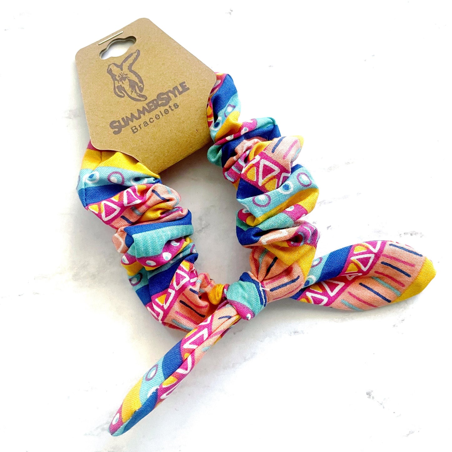 Bright Tribal Scrunchie, Scrunched Bow Hair Tie, Hair Bow, Hair Elastic, Hair Accessories, Bow Hair Tie, SummerStyle Bracelets