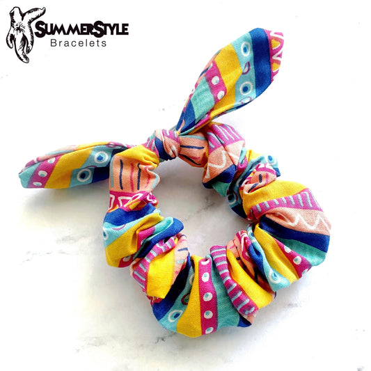 Bright Tribal Scrunchie, Scrunched Bow Hair Tie, Hair Bow, Hair Elastic, Hair Accessories, Bow Hair Tie, SummerStyle Bracelets