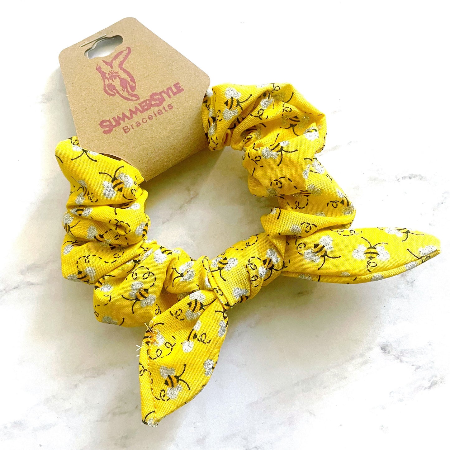 Honey Bee Scrunchie, Scrunched Bow Hair Tie, Hair Bow, Bee Gift, Hair Accessories, SummerStyle Bracelets