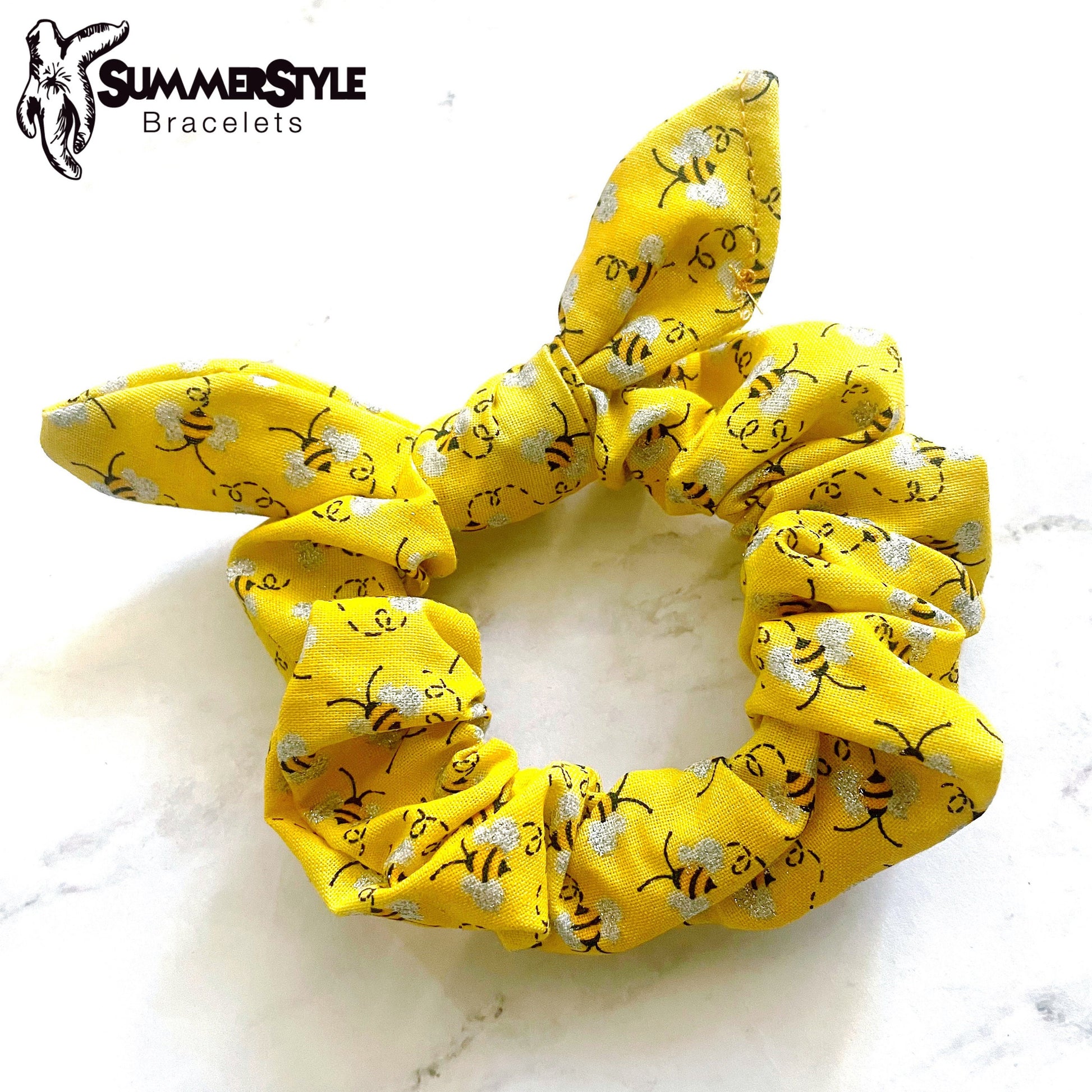 Honey Bee Scrunchie, Scrunched Bow Hair Tie, Hair Bow, Bee Gift, Hair Accessories, SummerStyle Bracelets