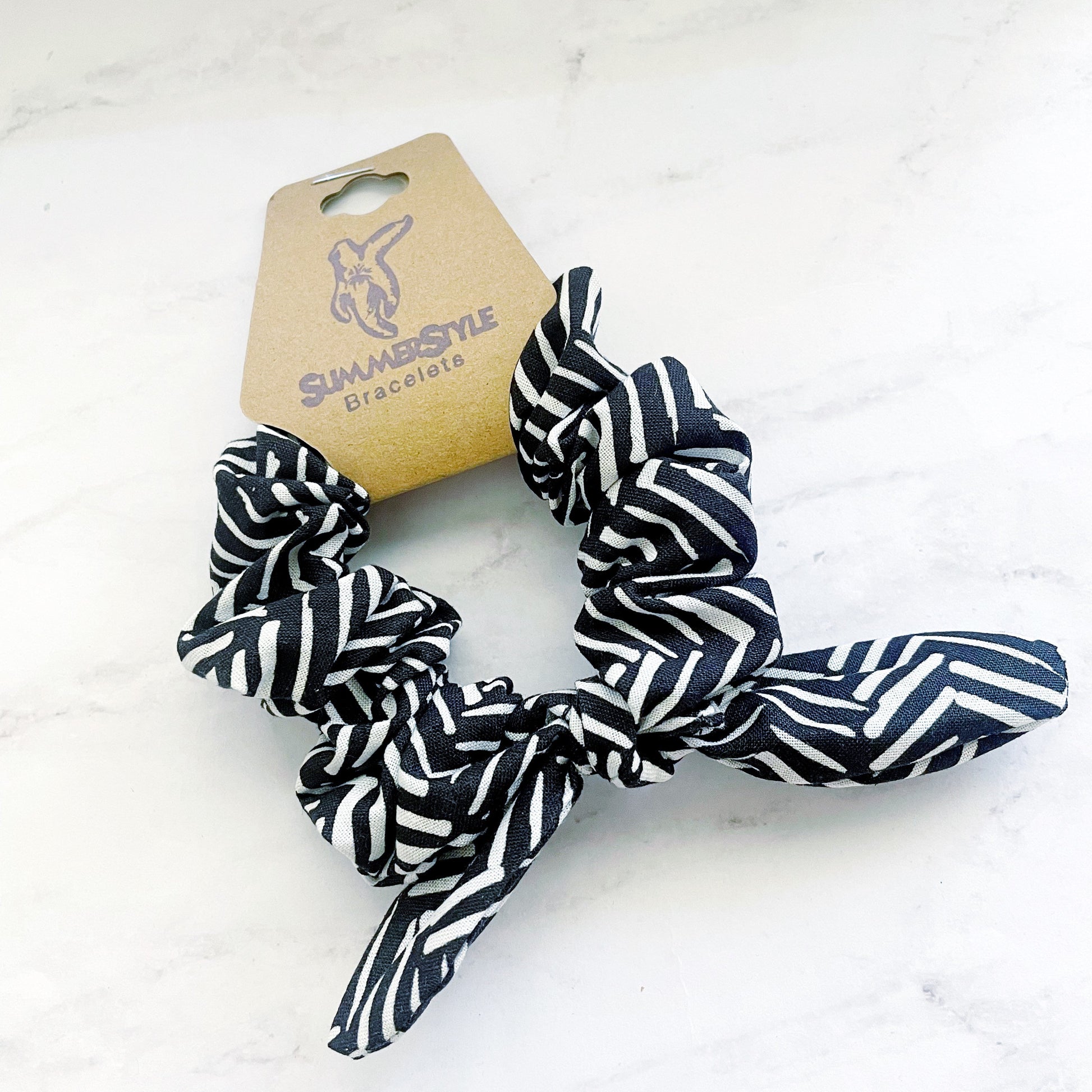 Black & White Chevron Print Scrunchie, Scrunched Bow Hair Tie, Hair Bow, Hair Accessories, Bow Hair Tie, SummerStyle Bracelets