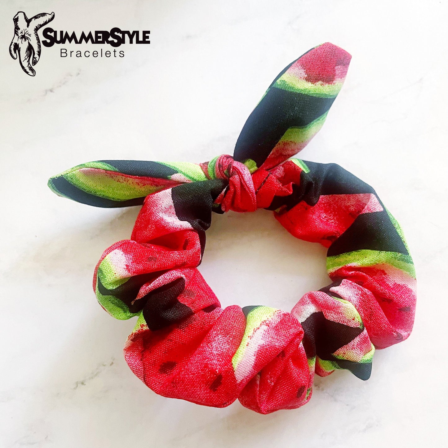 Dark Watermelon Scrunchie, Scrunched Bow Hair Tie, Hair Bow, Watermelon Gift, Hair Accessories, Bow Hair Tie, SummerStyle Bracelets