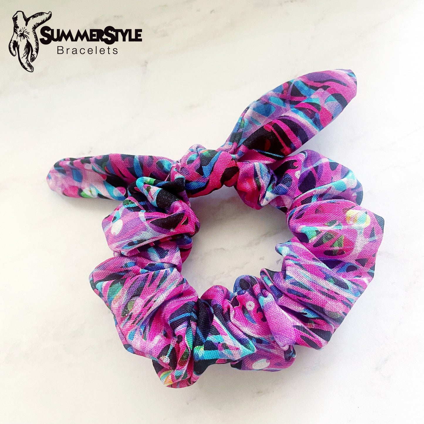 Neon Scribbles Scrunchie, Scrunched Bow Hair Tie, Hair Bow, Hair Elastic, Hair Accessories, Bow Hair Tie, SummerStyle Bracelets