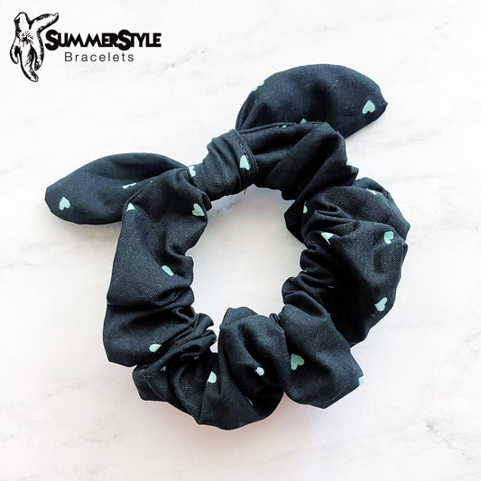 Black Mini Heart Scrunchie, Scrunched Bow Hair Tie, Hair Bow, Hair Accessories, Bow Hair Tie, SummerStyle Bracelets