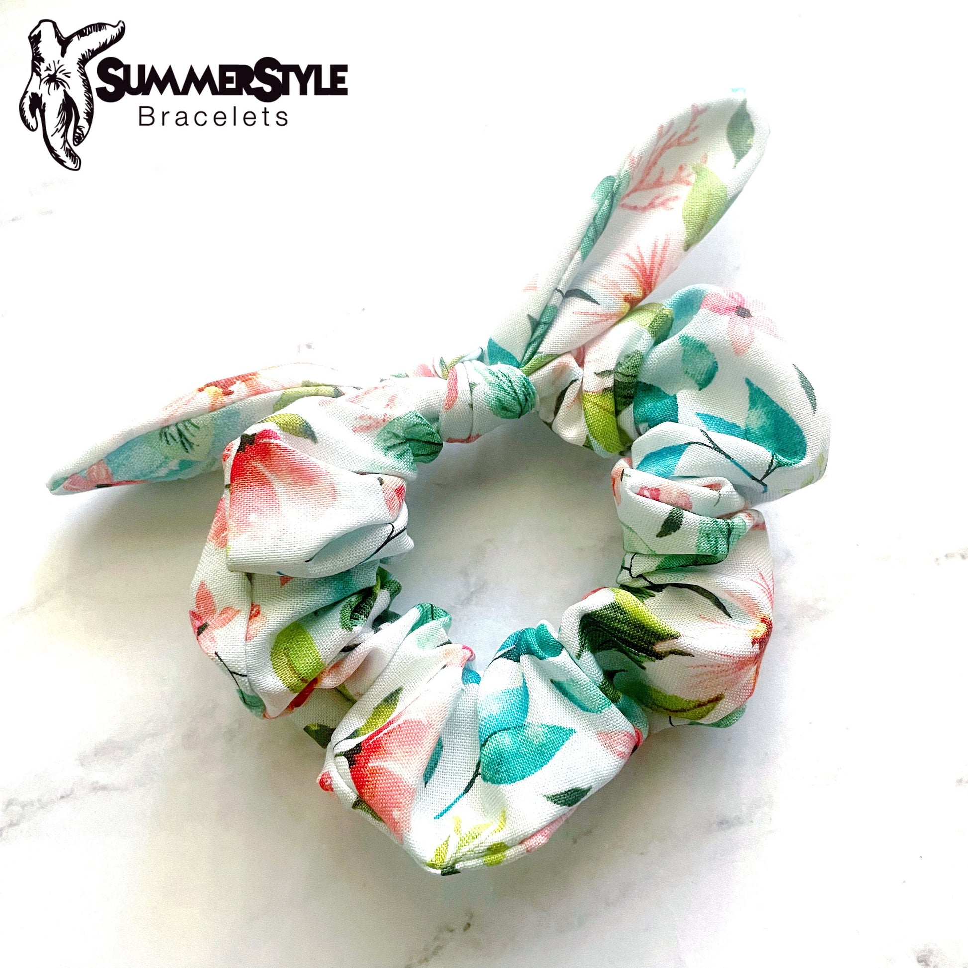 Mermaid Floral Scrunchie, Scrunched Bow Hair Tie, Hair Bow, Floral Gift, Hair Accessories, Bow Hair Tie, SummerStyle Bracelets