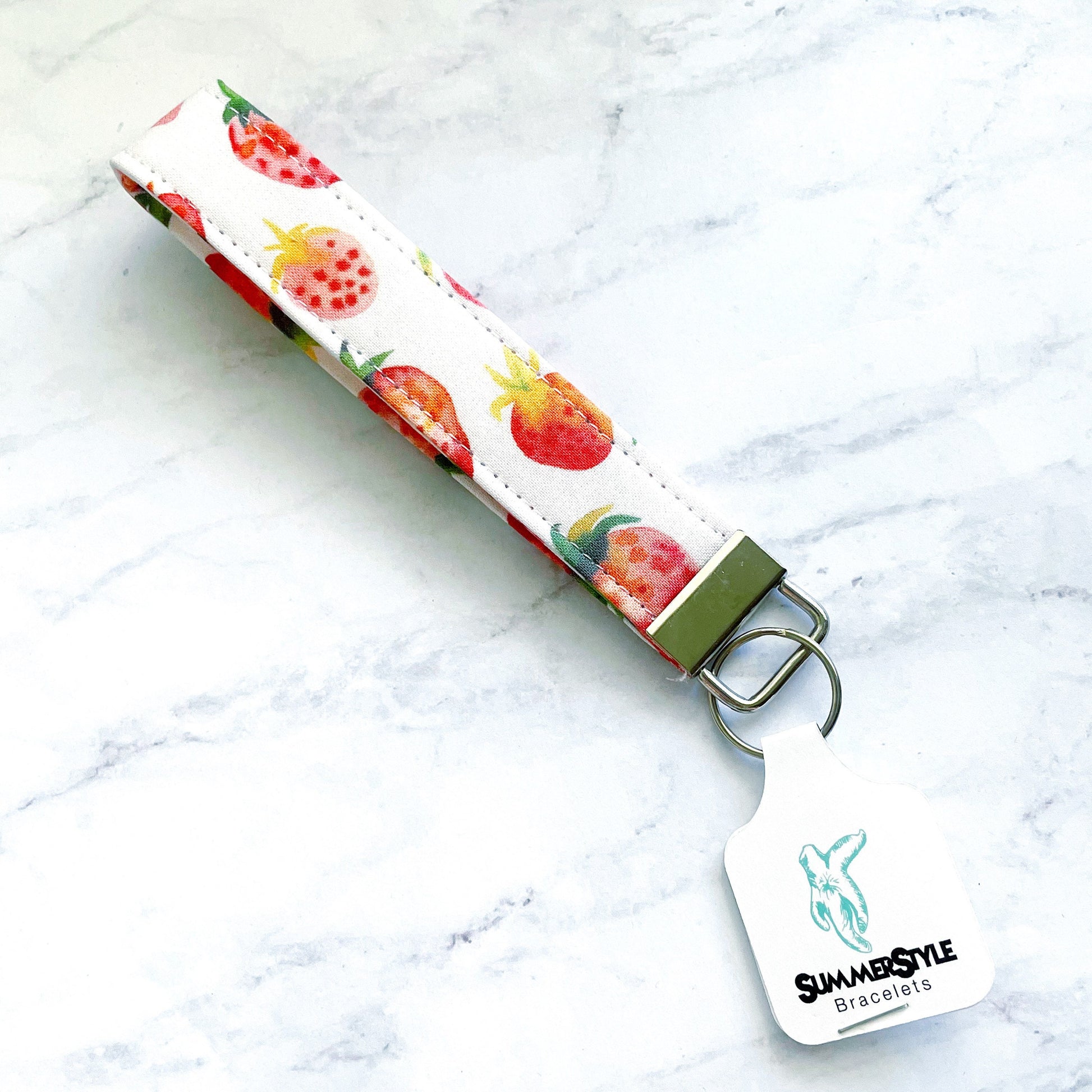 Sweet Strawberry Key Fob Wristlet, 6.5in Wristlet Lanyard, Keychain Wristlet, Handmade Lanyard, SummerStyle Bracelets