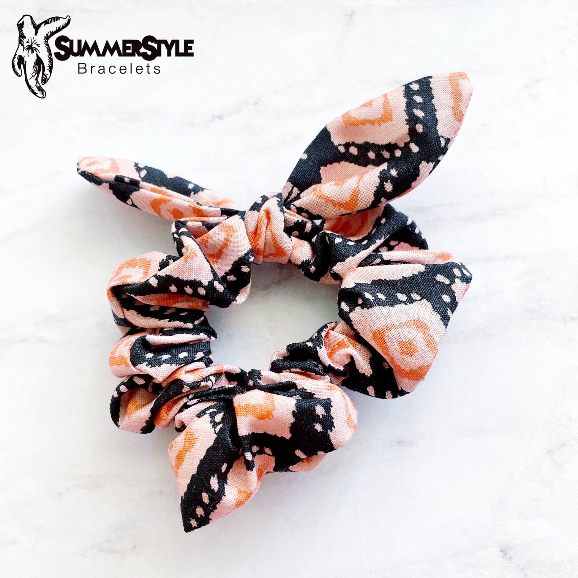 Black & Pink Tribal Print Scrunchie, Scrunched Bow Hair Tie, Hair Bow, Hair Accessories, Bow Hair Tie, SummerStyle Bracelets