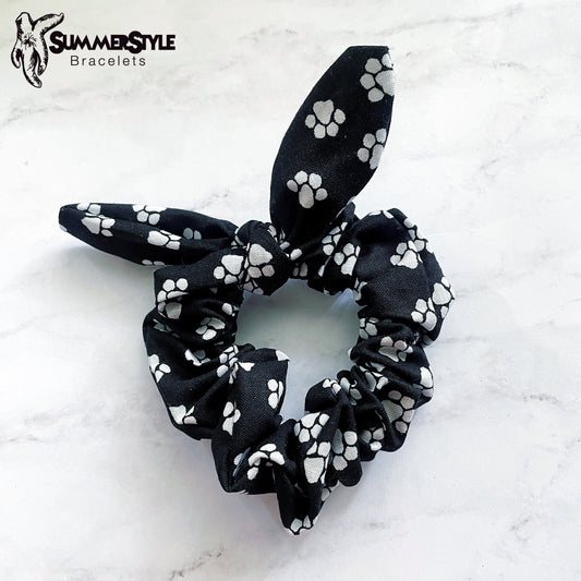 Black Paw Print Scrunchie, Scrunched Bow Hair Tie, Hair Bow, Dog Lover Gift, Hair Accessories, Bow Hair Tie, SummerStyle Bracelets