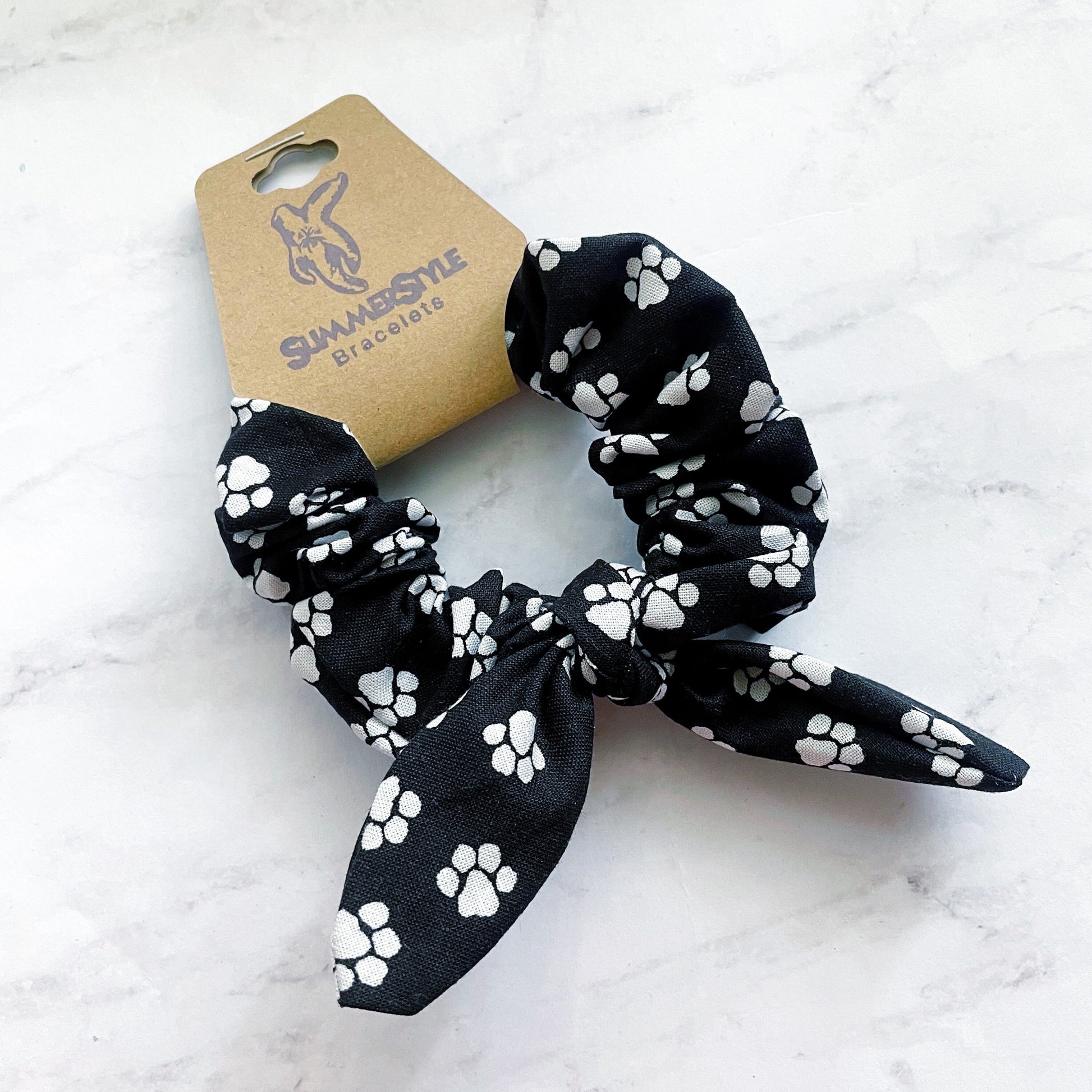 Black Paw Print Scrunchie, Scrunched Bow Hair Tie, Hair Bow, Dog Lover Gift, Hair Accessories, Bow Hair Tie, SummerStyle Bracelets