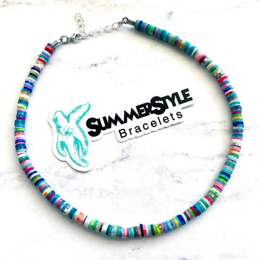 Aqua Rainbow Beaded Choker, Choker Necklace, Heishi Choker, Beach Jewelry, SummerStyle Bracelets