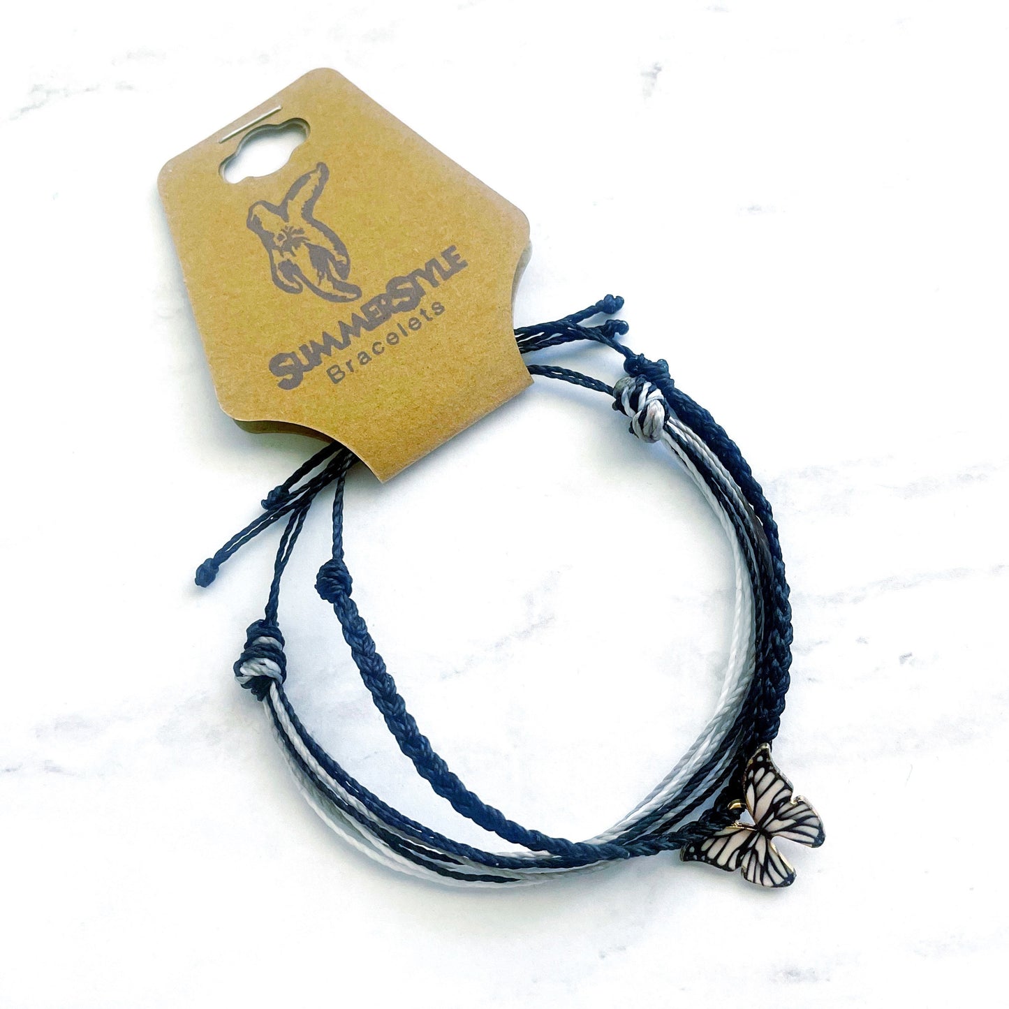 Black & White Butterfly Adjustable Waterproof Bracelet Pack, Butterfly Gift, Butterfly Bracelet, SummerStyle Bracelets