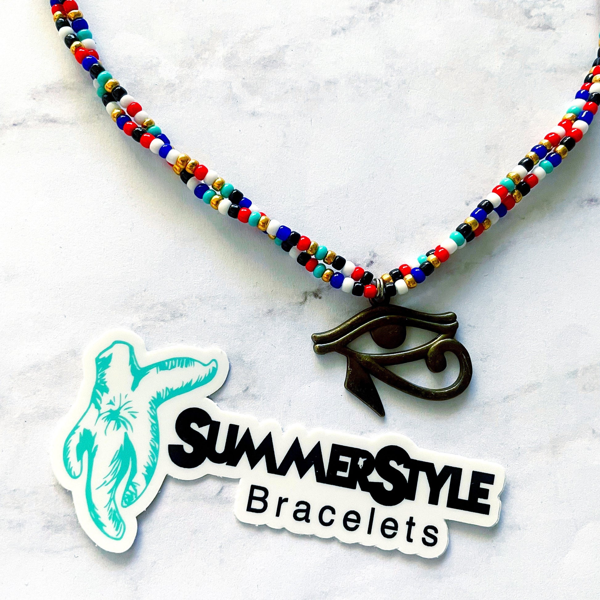 Eye of Horus Double Strand Beaded Choker, Choker Necklace, Seed Bead Choker, Summer Jewelry, SummerStyle Bracelets