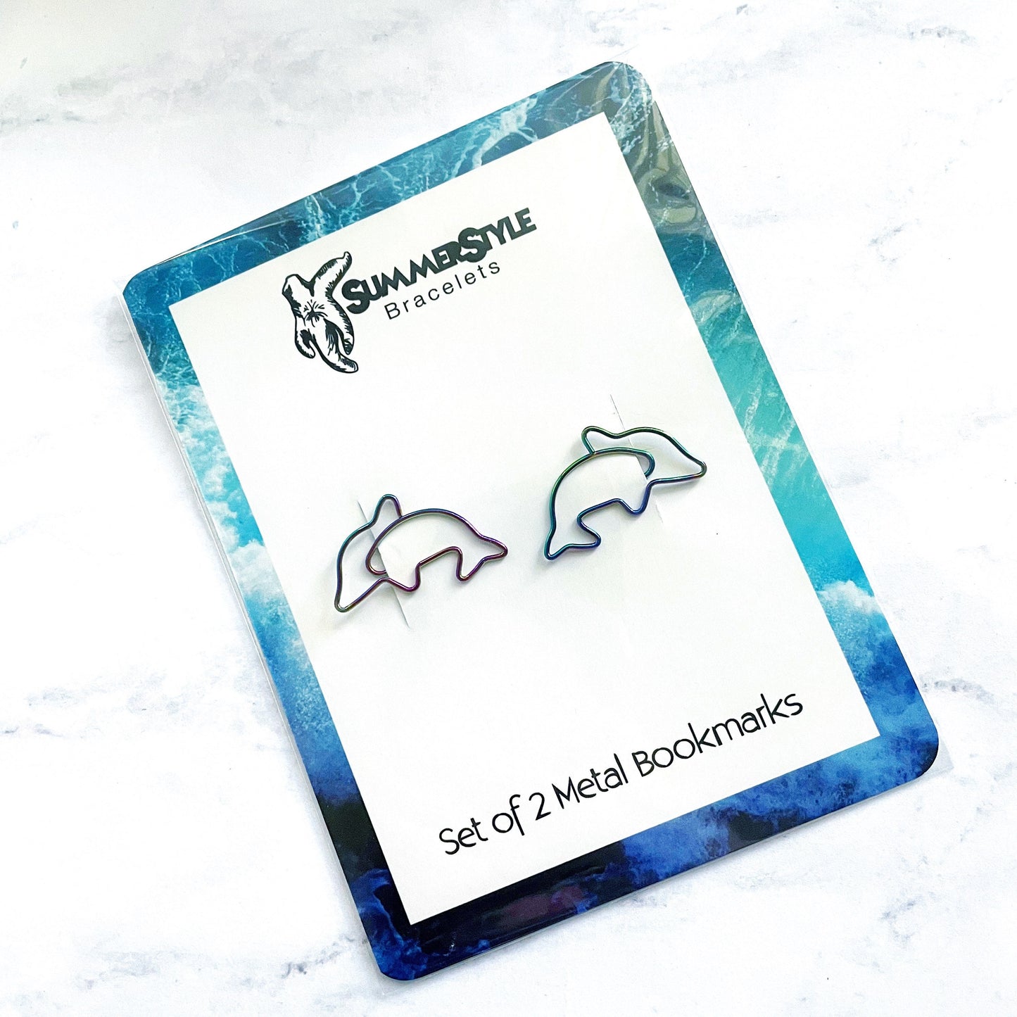 Set of 2 Mini Metal Oil Slick Dolphin Planner Bookmarks, Mini Bookmark, Book Lover Gift, SummerStyle Bracelets