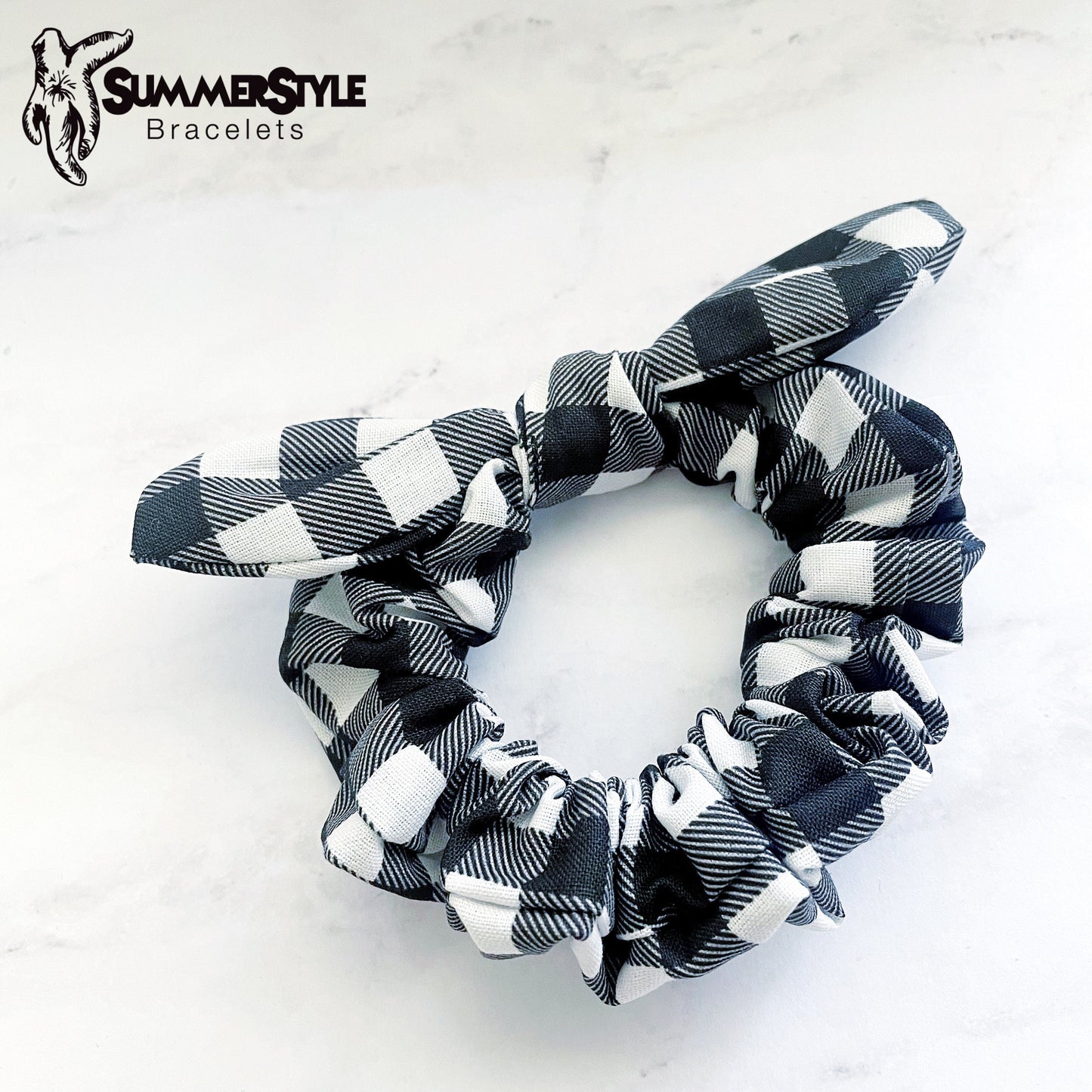 Black & White Buffalo Plaid Scrunchie, Scrunched Bow Hair Tie, Hair Bow, Hair Accessories, Bow Hair Tie, SummerStyle Bracelets