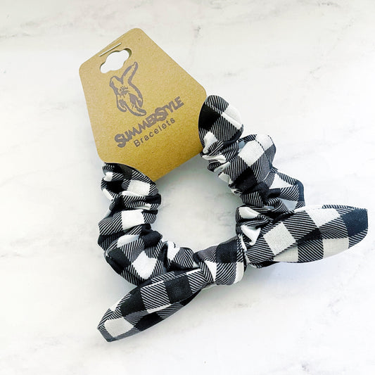 Black & White Buffalo Plaid Scrunchie, Scrunched Bow Hair Tie, Hair Bow, Hair Accessories, Bow Hair Tie, SummerStyle Bracelets