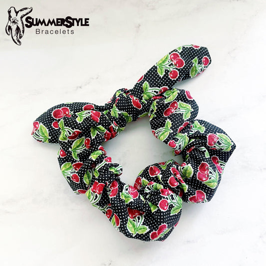 Retro Cherry Scrunchie, Scrunched Bow Hair Tie, Hair Bow, Cherry Gift, Hair Accessories, Bow Hair Tie, SummerStyle Bracelets