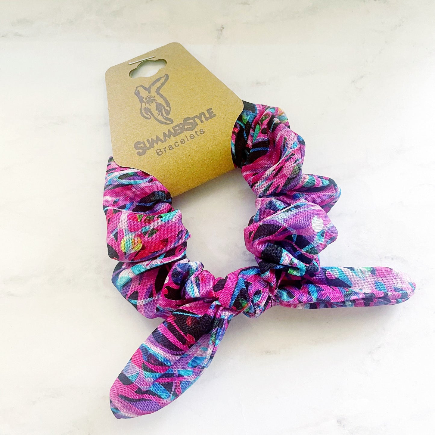 Neon Scribbles Scrunchie, Scrunched Bow Hair Tie, Hair Bow, Hair Elastic, Hair Accessories, Bow Hair Tie, SummerStyle Bracelets