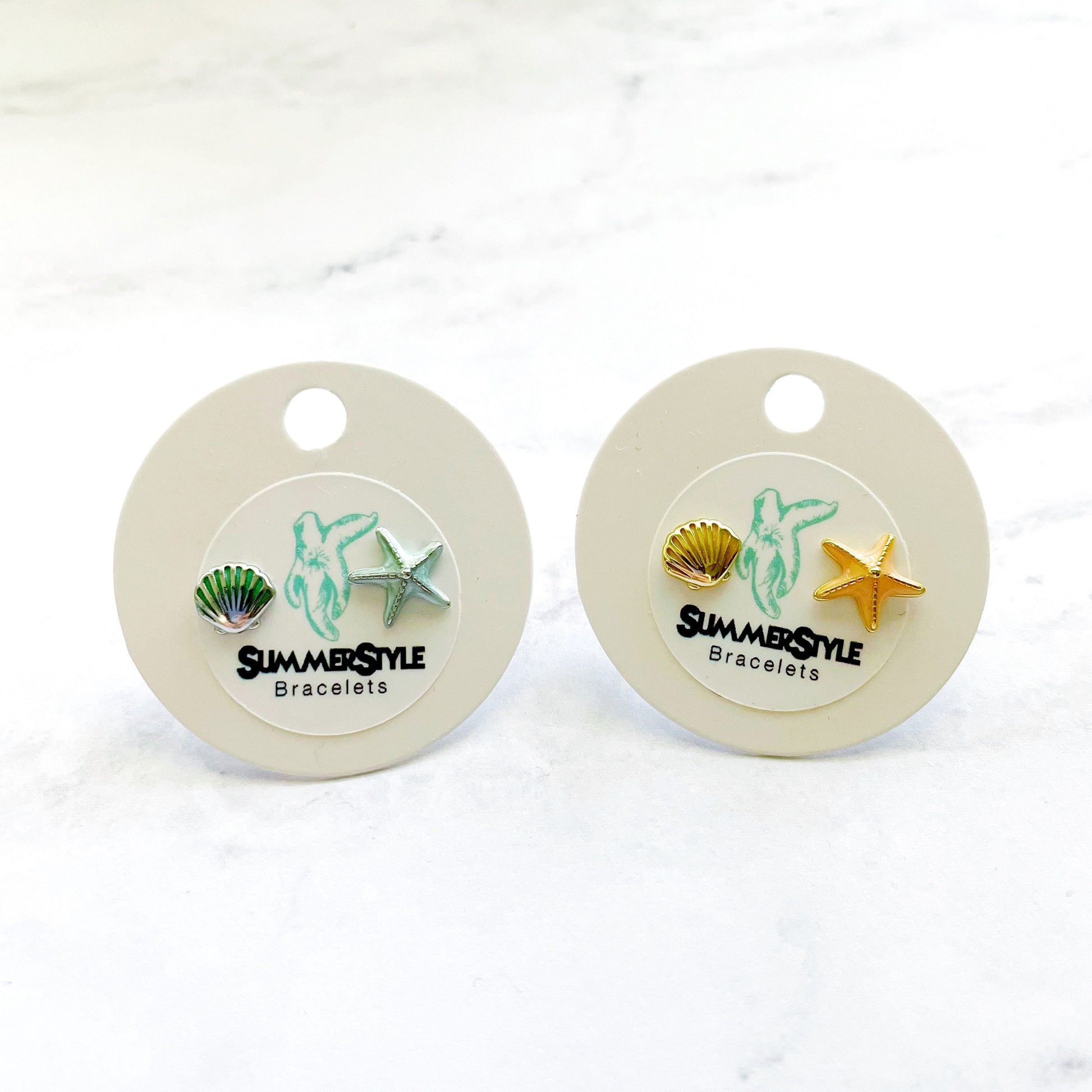 Enamel Seashell & Starfish Stud Earrings, Stud Earrings, Nautical Earrings, SummerStyle Bracelets