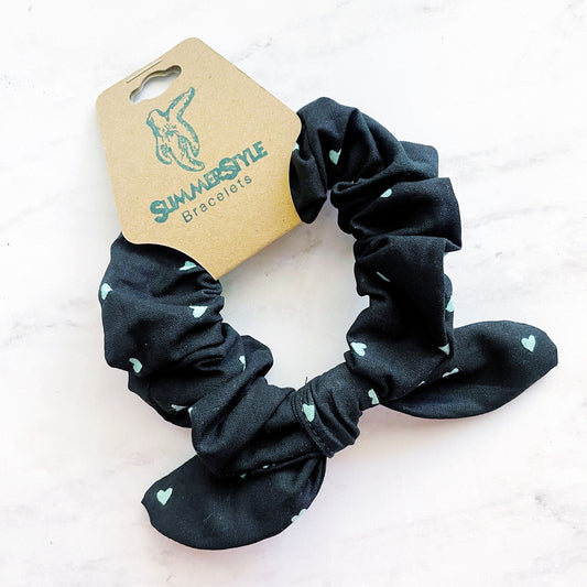 Black Mini Heart Scrunchie, Scrunched Bow Hair Tie, Hair Bow, Hair Accessories, Bow Hair Tie, SummerStyle Bracelets