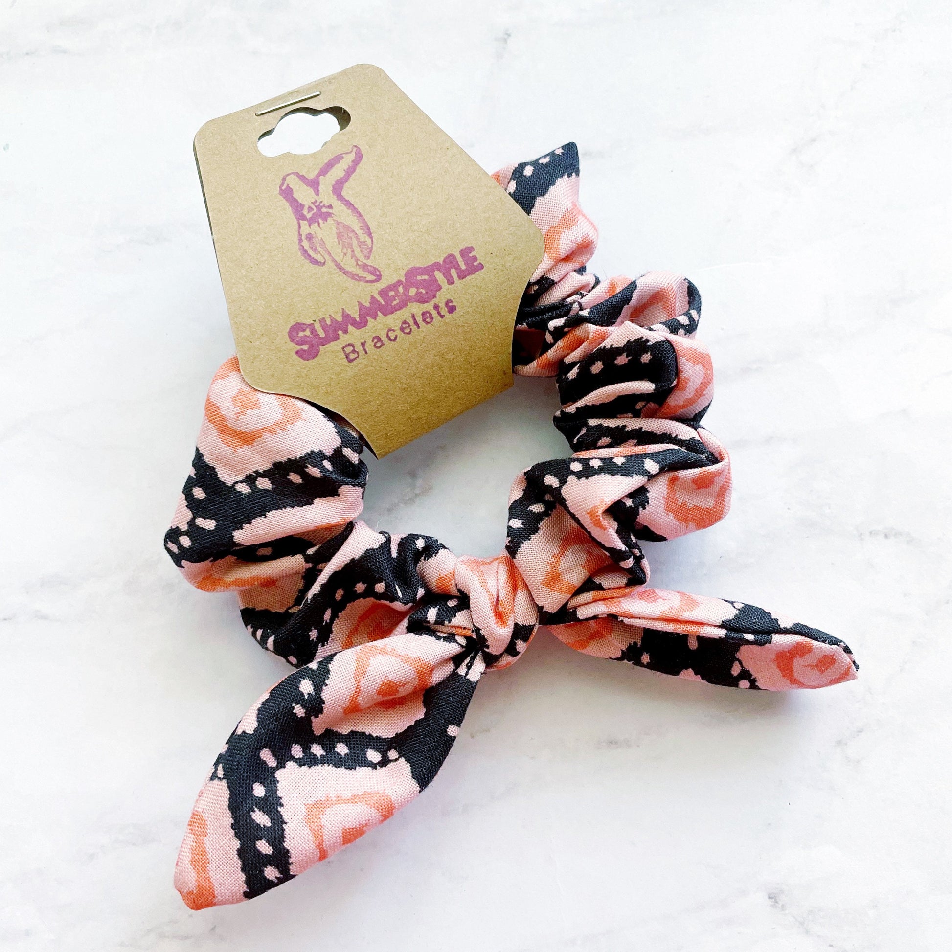 Black & Pink Tribal Print Scrunchie, Scrunched Bow Hair Tie, Hair Bow, Hair Accessories, Bow Hair Tie, SummerStyle Bracelets