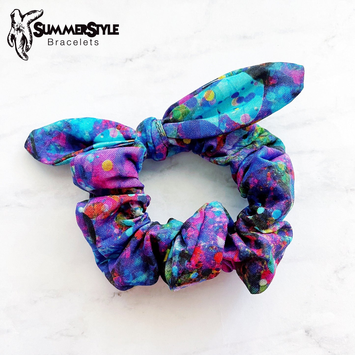 Neon Splatter Scrunchie, Scrunched Bow Hair Tie, Hair Bow, Hair Elastic, Hair Accessories, Bow Hair Tie, SummerStyle Bracelets