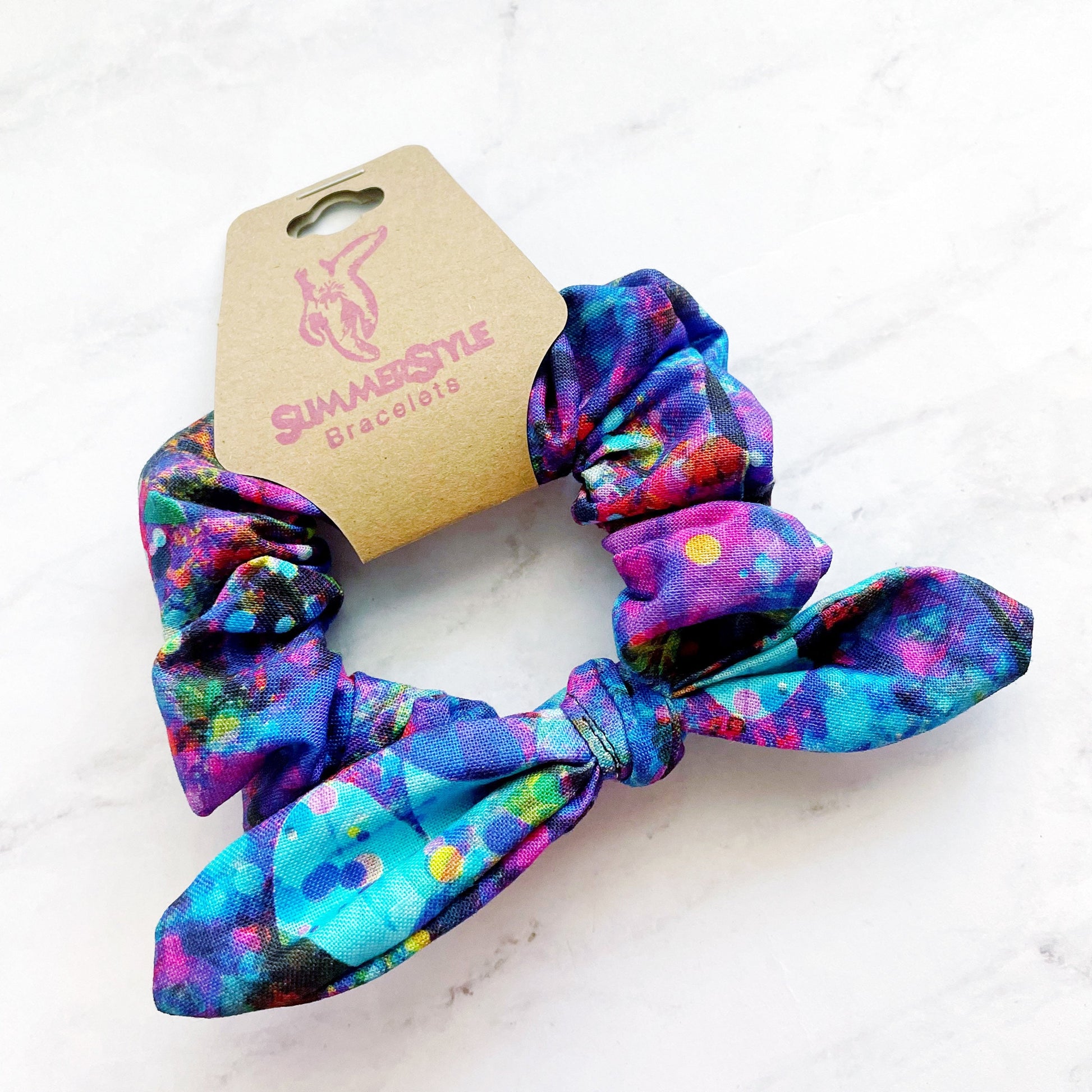 Neon Splatter Scrunchie, Scrunched Bow Hair Tie, Hair Bow, Hair Elastic, Hair Accessories, Bow Hair Tie, SummerStyle Bracelets