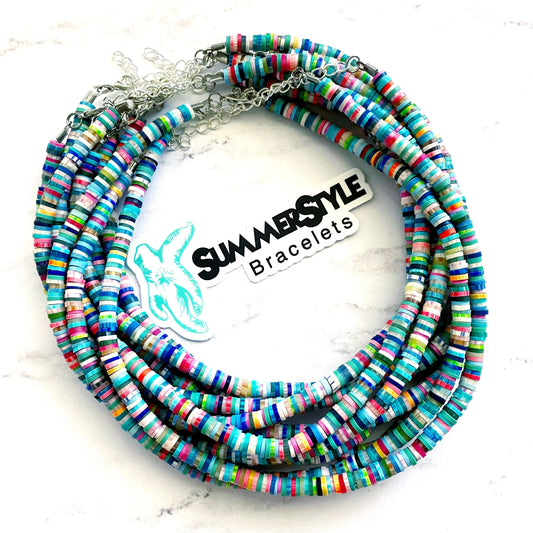 Aqua Rainbow Beaded Choker, Choker Necklace, Heishi Choker, Beach Jewelry, SummerStyle Bracelets