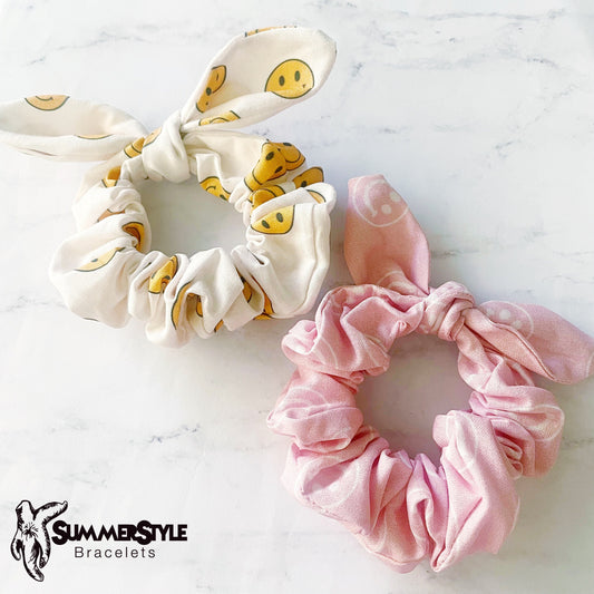 Happy Face Scrunchie, Scrunched Bow Hair Tie, Hair Bow, Hair Accessories, Bow Hair Tie, SummerStyle Bracelets