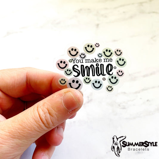 Clear You Make Me Smile Waterproof Sticker, Smiley Face Sticker, Waterproof Decals, Water Bottle Stickers, SummerStyle Bracelets