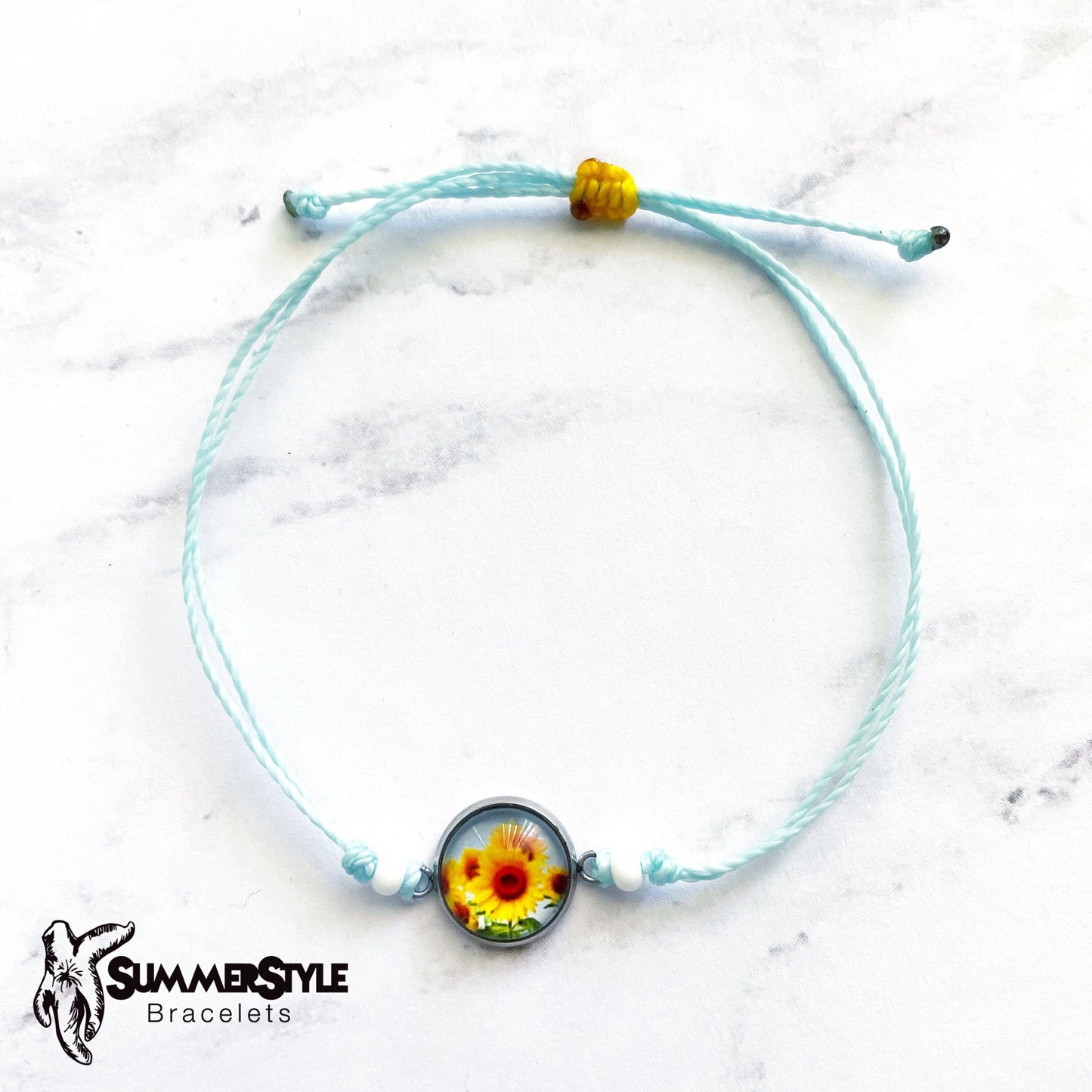 Sunflower Fields Adjustable Waterproof Bracelet Pack, Sunflower Gift, Sunflower Bracelet, Wax Cord Bracelet, SummerStyle Bracelets