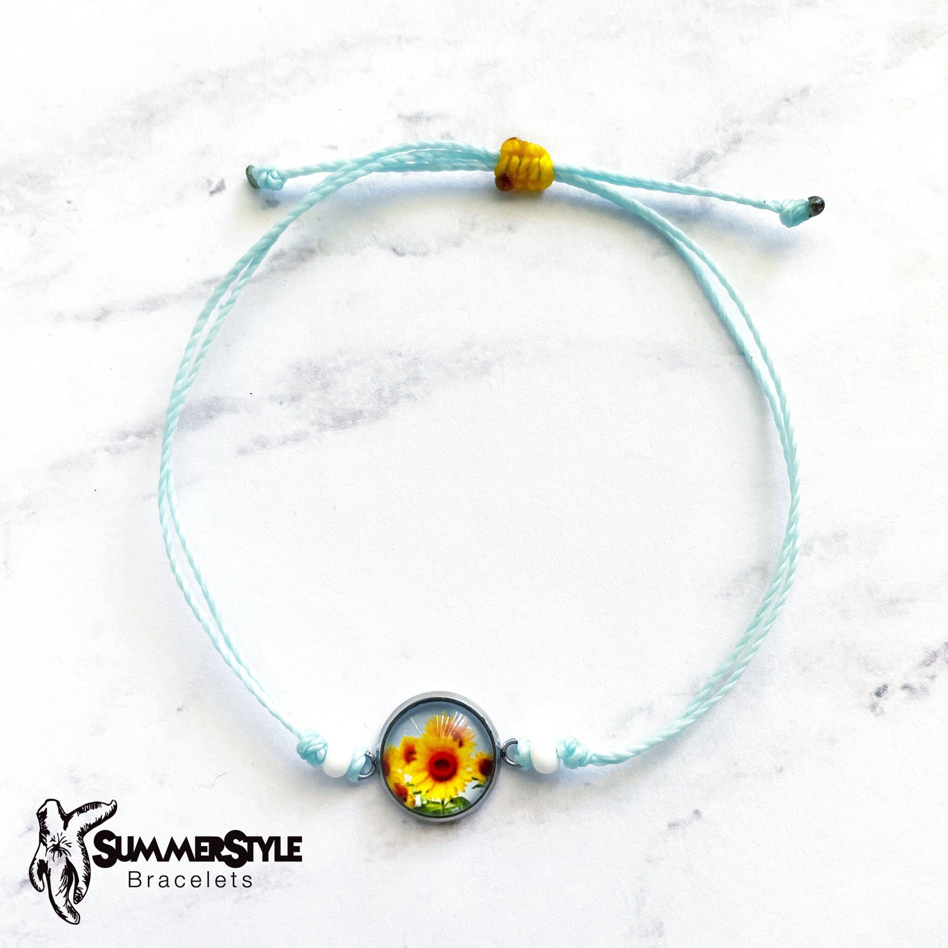 Sunflower Fields Adjustable Waterproof Bracelet Pack, Sunflower Gift, Sunflower Bracelet, Wax Cord Bracelet, SummerStyle Bracelets