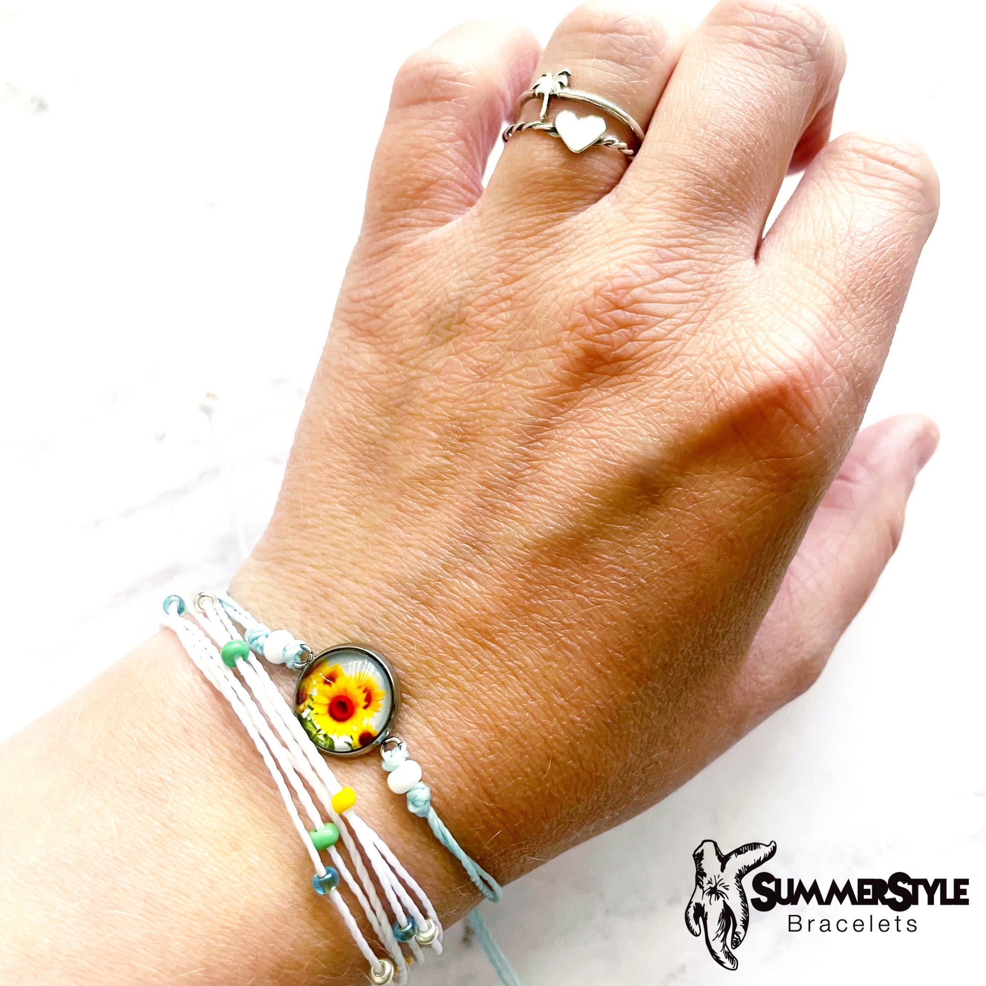 Sunflower Fields Adjustable Waterproof Bracelet Pack, Sunflower Gift, Sunflower Bracelet, Wax Cord Bracelet, SummerStyle Bracelets