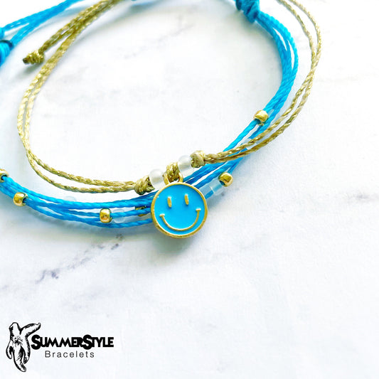 Blue Happy Face Adjustable Waterproof Bracelet Pack, Happy Face Bracelet, Summer Jewelry, Happy Face Bracelet, SummerStyle Bracelets